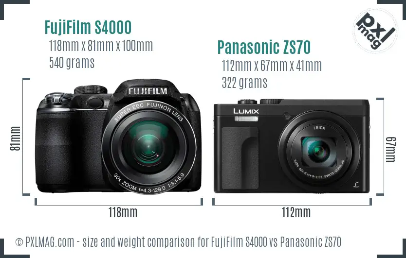 FujiFilm S4000 vs Panasonic ZS70 size comparison