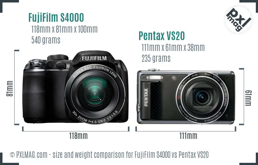 FujiFilm S4000 vs Pentax VS20 size comparison