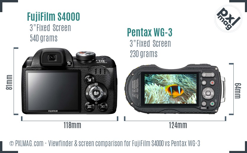 FujiFilm S4000 vs Pentax WG-3 Screen and Viewfinder comparison