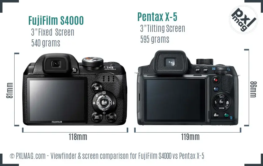 FujiFilm S4000 vs Pentax X-5 Screen and Viewfinder comparison FujiFilm S4000 vs Pentax X-5 Screen and Viewfinder comparison