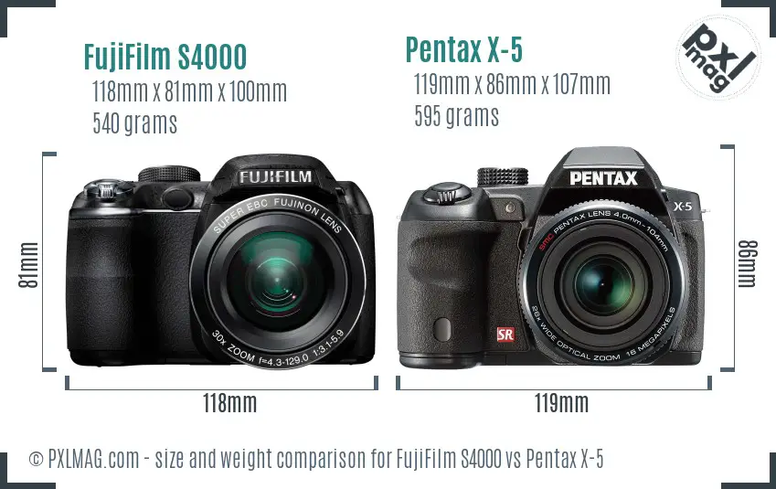 FujiFilm S4000 vs Pentax X-5 size comparison FujiFilm S4000 vs Pentax X-5 size comparison
