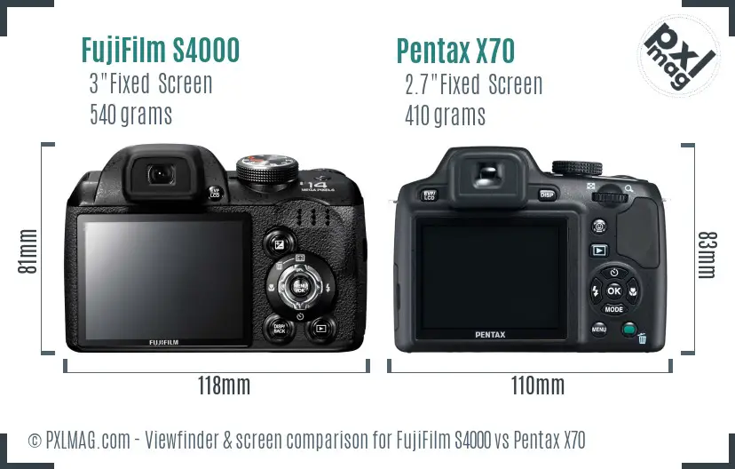FujiFilm S4000 vs Pentax X70 Screen and Viewfinder comparison FujiFilm S4000 vs Pentax X70 Screen and Viewfinder comparison