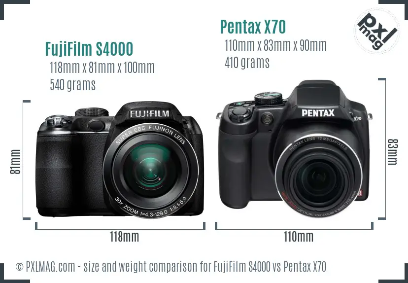 FujiFilm S4000 vs Pentax X70 size comparison FujiFilm S4000 vs Pentax X70 size comparison
