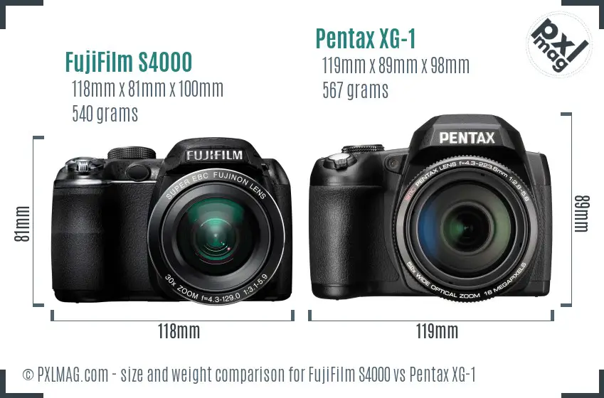 FujiFilm S4000 vs Pentax XG-1 size comparison