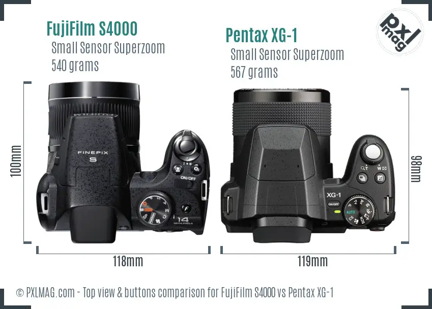 FujiFilm S4000 vs Pentax XG-1 top view buttons comparison
