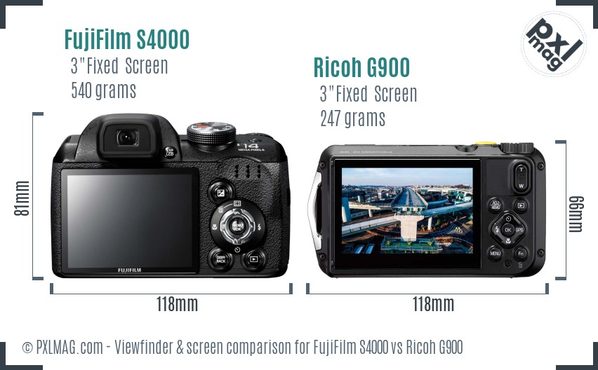FujiFilm S4000 vs Ricoh G900 Screen and Viewfinder comparison