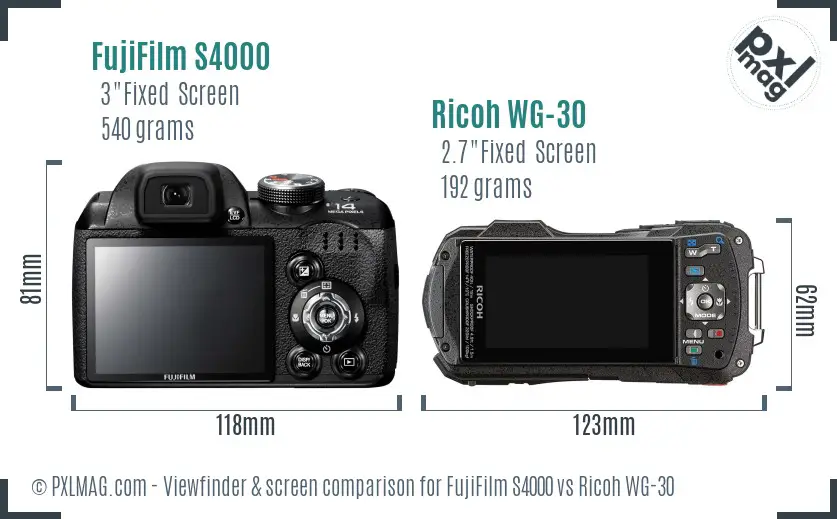 FujiFilm S4000 vs Ricoh WG-30 Screen and Viewfinder comparison