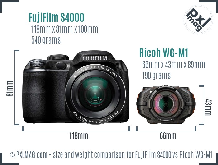 FujiFilm S4000 vs Ricoh WG-M1 size comparison FujiFilm S4000 vs Ricoh WG-M1 size comparison