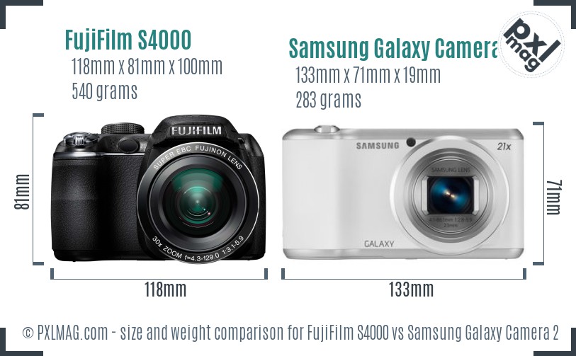 FujiFilm S4000 vs Samsung Galaxy Camera 2 size comparison FujiFilm S4000 vs Samsung Galaxy Camera 2 size comparison