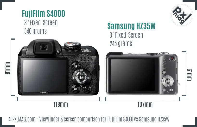 FujiFilm S4000 vs Samsung HZ35W Screen and Viewfinder comparison