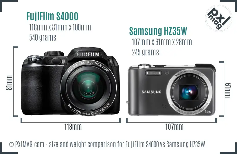 FujiFilm S4000 vs Samsung HZ35W size comparison