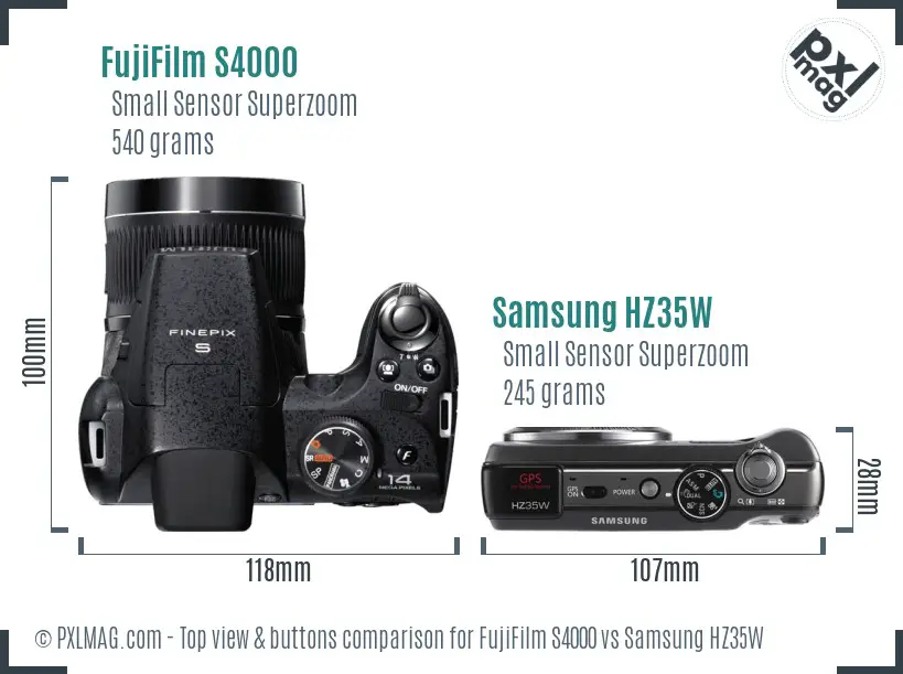 FujiFilm S4000 vs Samsung HZ35W top view buttons comparison