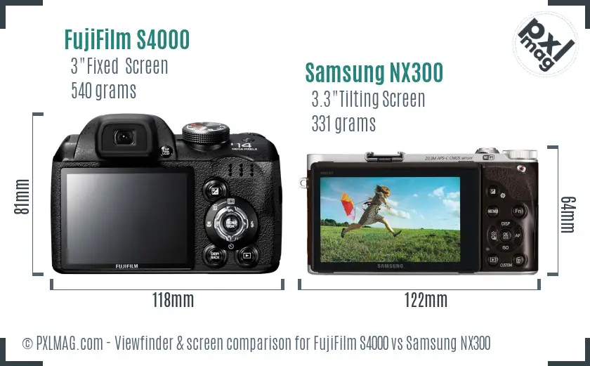 FujiFilm S4000 vs Samsung NX300 Screen and Viewfinder comparison