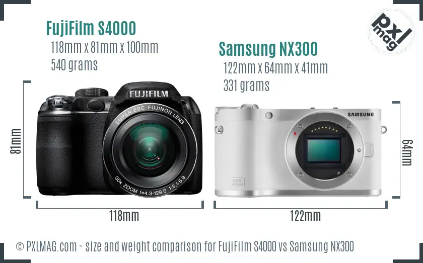 FujiFilm S4000 vs Samsung NX300 size comparison