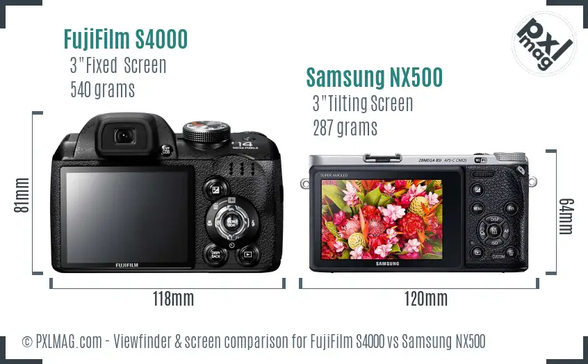 FujiFilm S4000 vs Samsung NX500 Screen and Viewfinder comparison