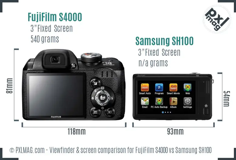 FujiFilm S4000 vs Samsung SH100 Screen and Viewfinder comparison