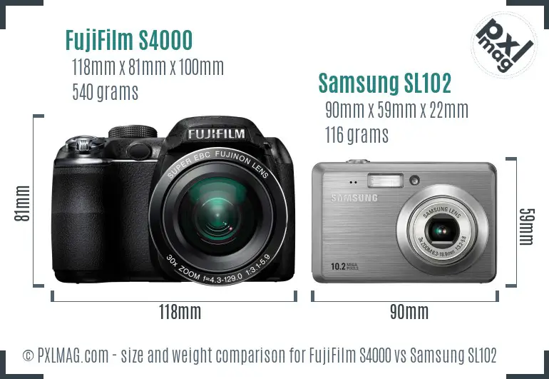 FujiFilm S4000 vs Samsung SL102 size comparison