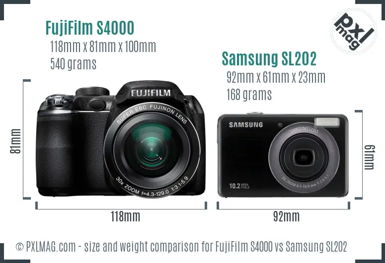 FujiFilm S4000 vs Samsung SL202 size comparison