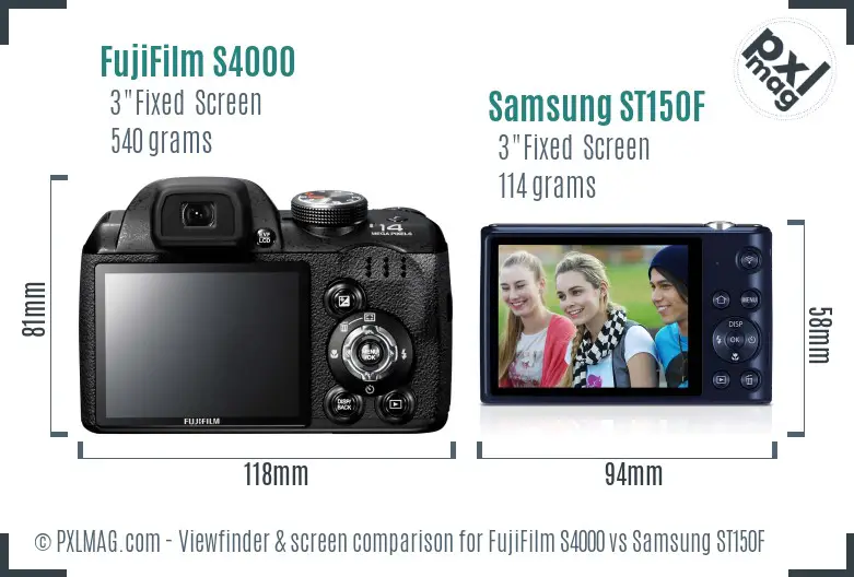 FujiFilm S4000 vs Samsung ST150F Screen and Viewfinder comparison