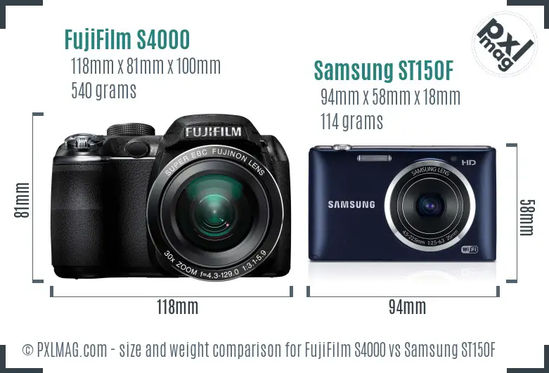 FujiFilm S4000 vs Samsung ST150F size comparison