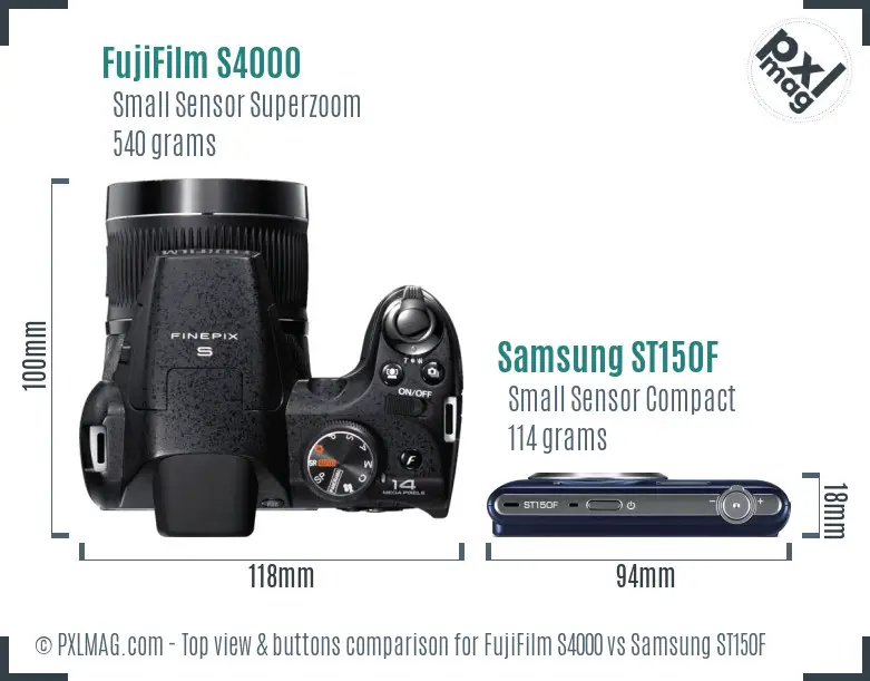 FujiFilm S4000 vs Samsung ST150F top view buttons comparison