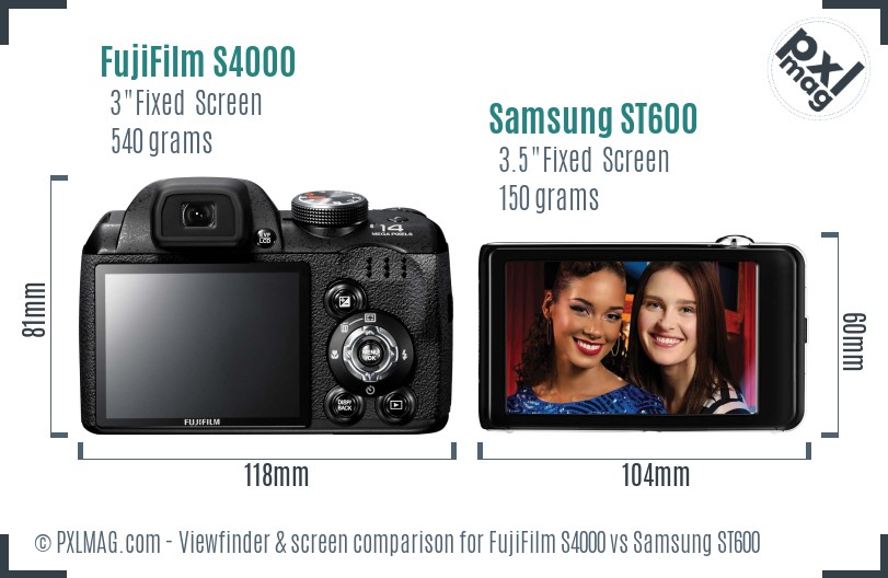 FujiFilm S4000 vs Samsung ST600 Screen and Viewfinder comparison