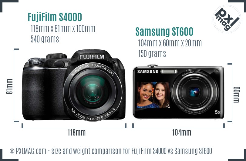 FujiFilm S4000 vs Samsung ST600 size comparison