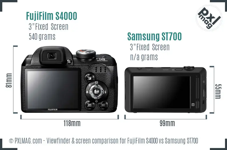 FujiFilm S4000 vs Samsung ST700 Screen and Viewfinder comparison