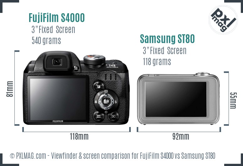 FujiFilm S4000 vs Samsung ST80 Screen and Viewfinder comparison