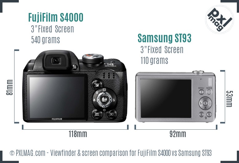 FujiFilm S4000 vs Samsung ST93 Screen and Viewfinder comparison