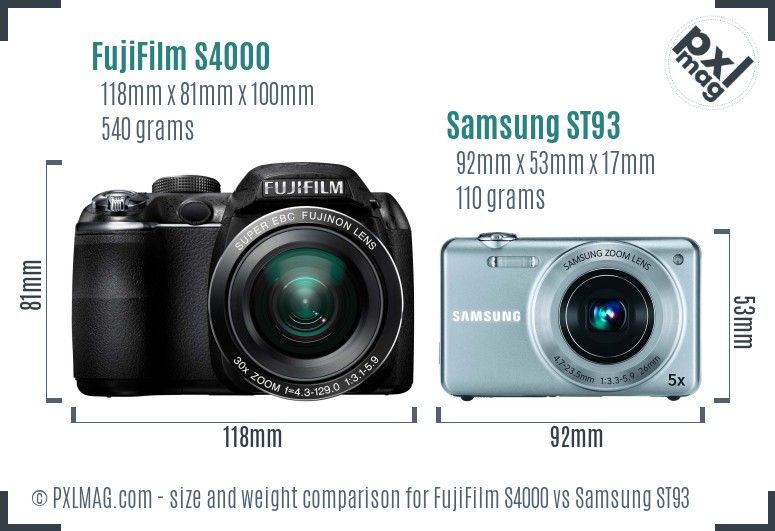 FujiFilm S4000 vs Samsung ST93 size comparison