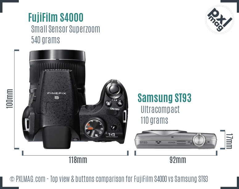 FujiFilm S4000 vs Samsung ST93 top view buttons comparison
