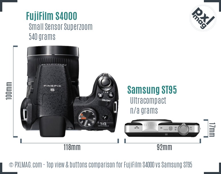 FujiFilm S4000 vs Samsung ST95 top view buttons comparison