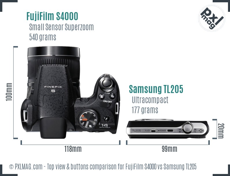 FujiFilm S4000 vs Samsung TL205 top view buttons comparison