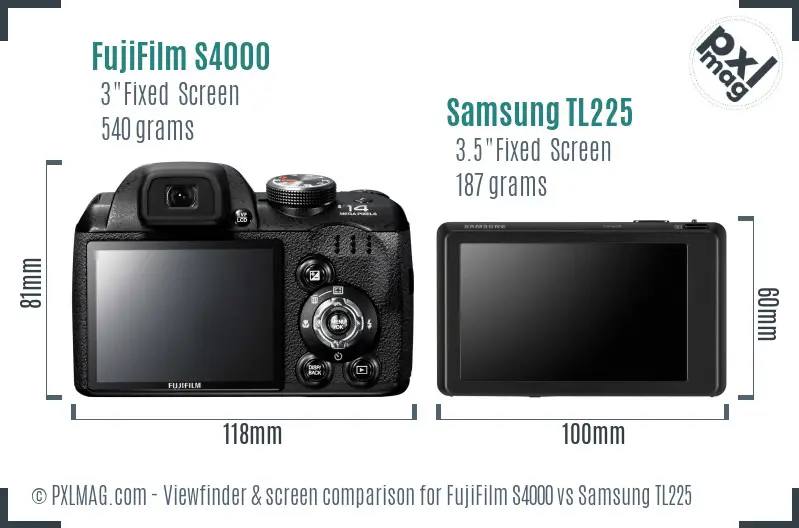FujiFilm S4000 vs Samsung TL225 Screen and Viewfinder comparison FujiFilm S4000 vs Samsung TL225 Screen and Viewfinder comparison