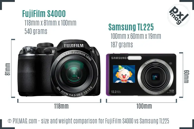 FujiFilm S4000 vs Samsung TL225 size comparison FujiFilm S4000 vs Samsung TL225 size comparison
