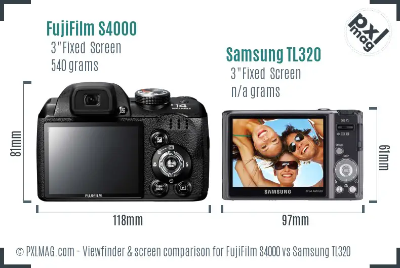 FujiFilm S4000 vs Samsung TL320 Screen and Viewfinder comparison
