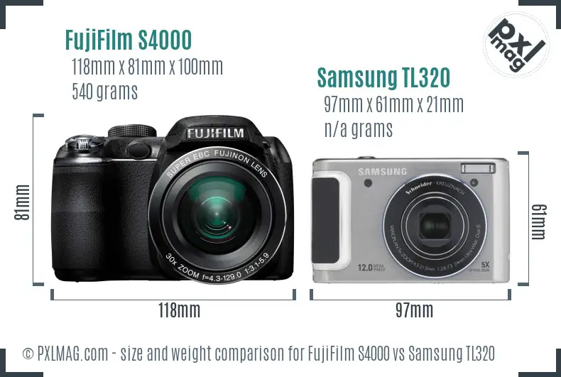 FujiFilm S4000 vs Samsung TL320 size comparison