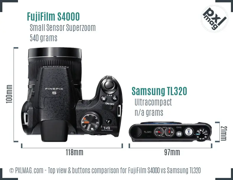FujiFilm S4000 vs Samsung TL320 top view buttons comparison