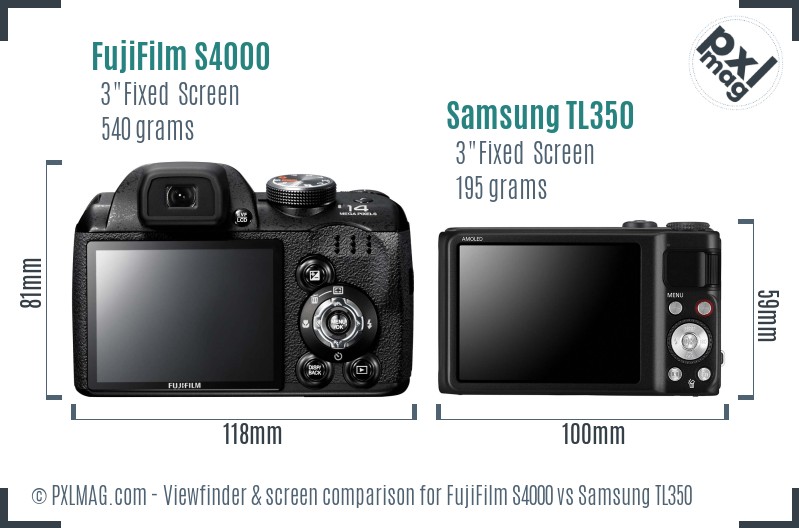 FujiFilm S4000 vs Samsung TL350 Screen and Viewfinder comparison
