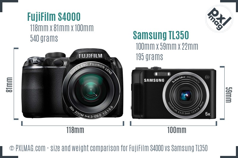 FujiFilm S4000 vs Samsung TL350 size comparison