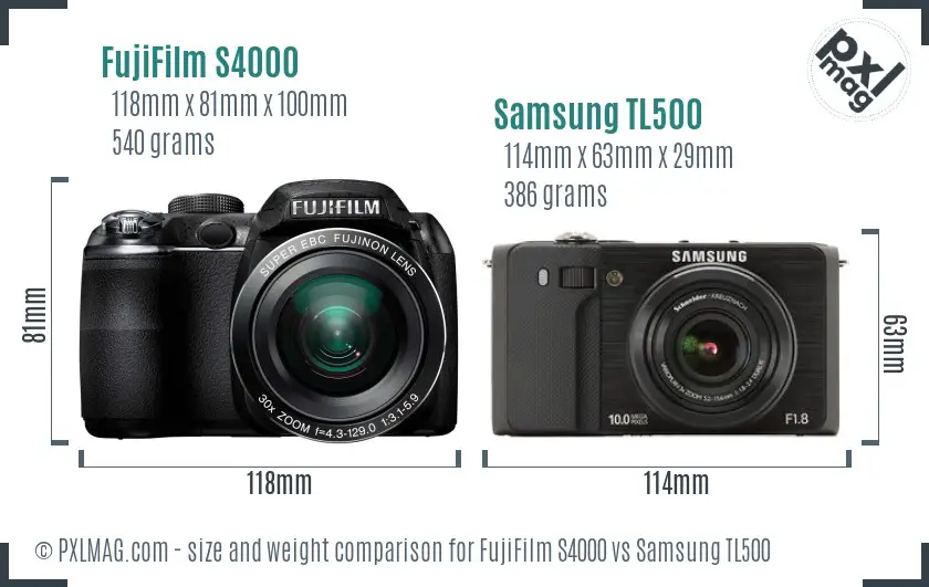 FujiFilm S4000 vs Samsung TL500 size comparison