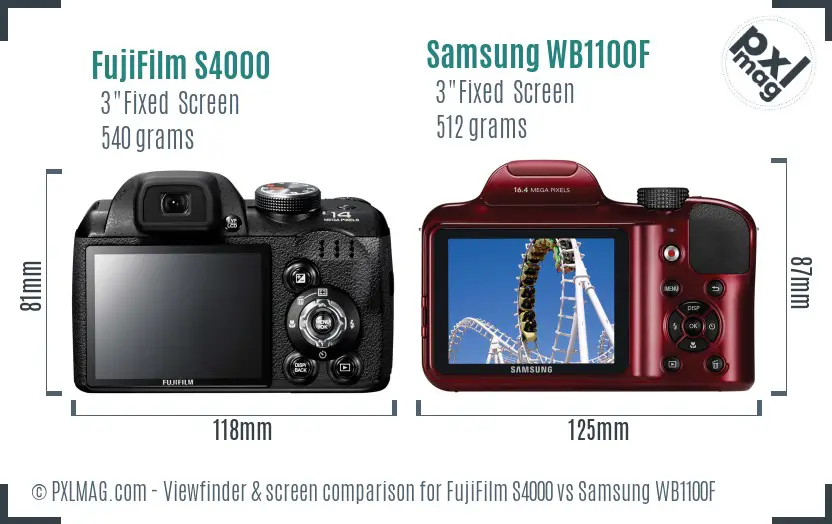 FujiFilm S4000 vs Samsung WB1100F Screen and Viewfinder comparison