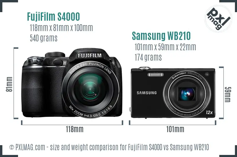 FujiFilm S4000 vs Samsung WB210 size comparison