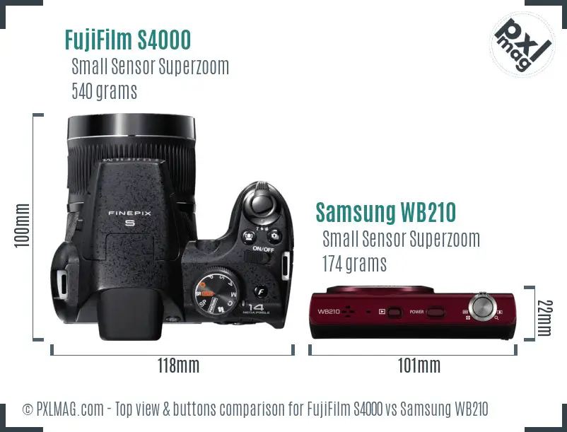 FujiFilm S4000 vs Samsung WB210 top view buttons comparison