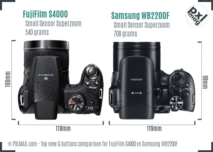 FujiFilm S4000 vs Samsung WB2200F top view buttons comparison