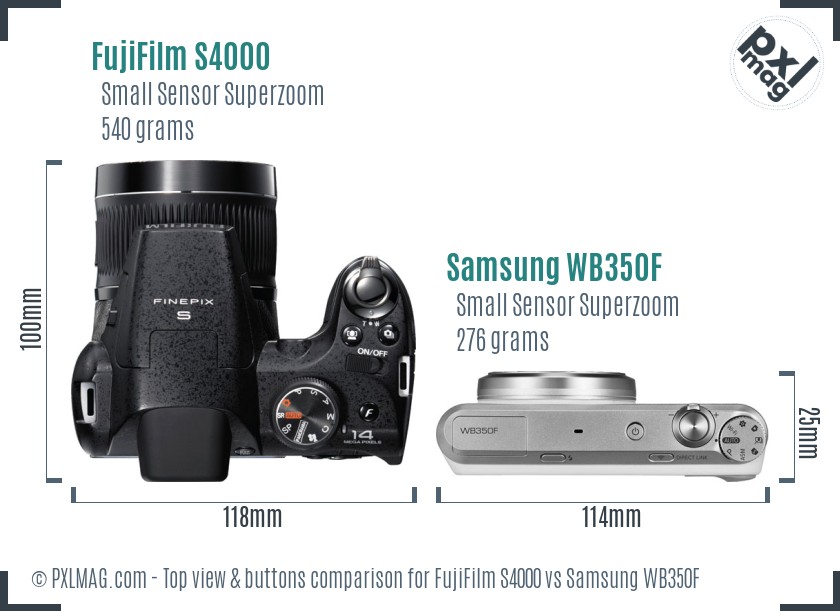 FujiFilm S4000 vs Samsung WB350F top view buttons comparison