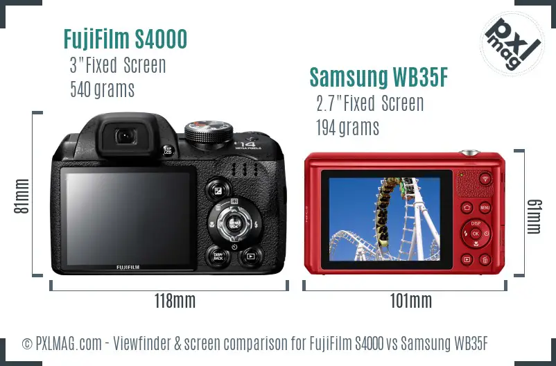 FujiFilm S4000 vs Samsung WB35F Screen and Viewfinder comparison