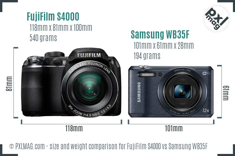 FujiFilm S4000 vs Samsung WB35F size comparison