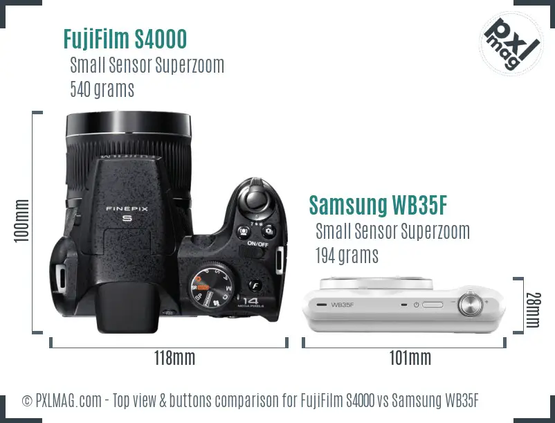 FujiFilm S4000 vs Samsung WB35F top view buttons comparison